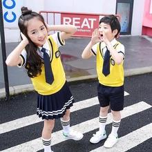 Cores crianças algodão coreano japonês estudante uniformes da escola meninas meninos criança colarinho camisa superior saia plissada shorts gravata outfits(China)