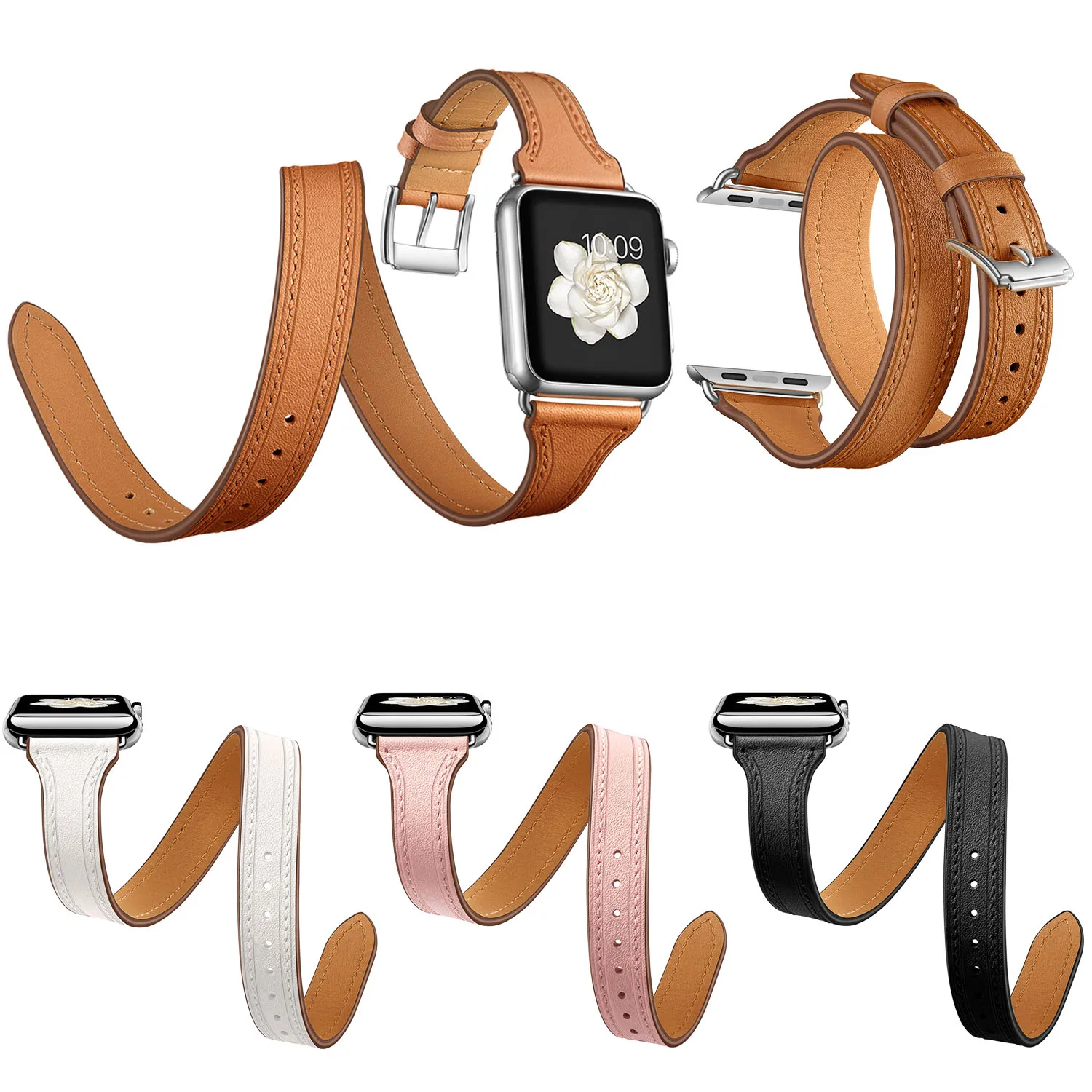 

Bracelet Band For Apple Watch Genuine Leather Strap 42mm 38mm 44mm 40mm iWatch Series 4 3 2 1 Double Tour Wrist Watchband Belt