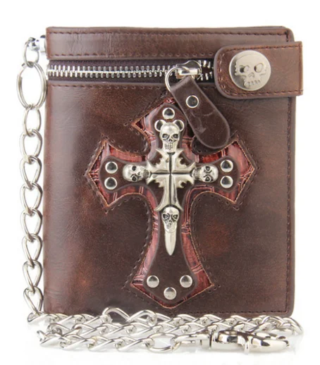 Fashion Vintage Men Skull Cross Genuine Leather Wallets Short Slim Rivet Chains Card Holder Gift Purses Clutch Money Bags D469
Fashion Vintage Men Skull Cross Genuine Leather Wallets Short Slim Rivet Chains Card Holder Gift Purses Clutch Money Bags D469