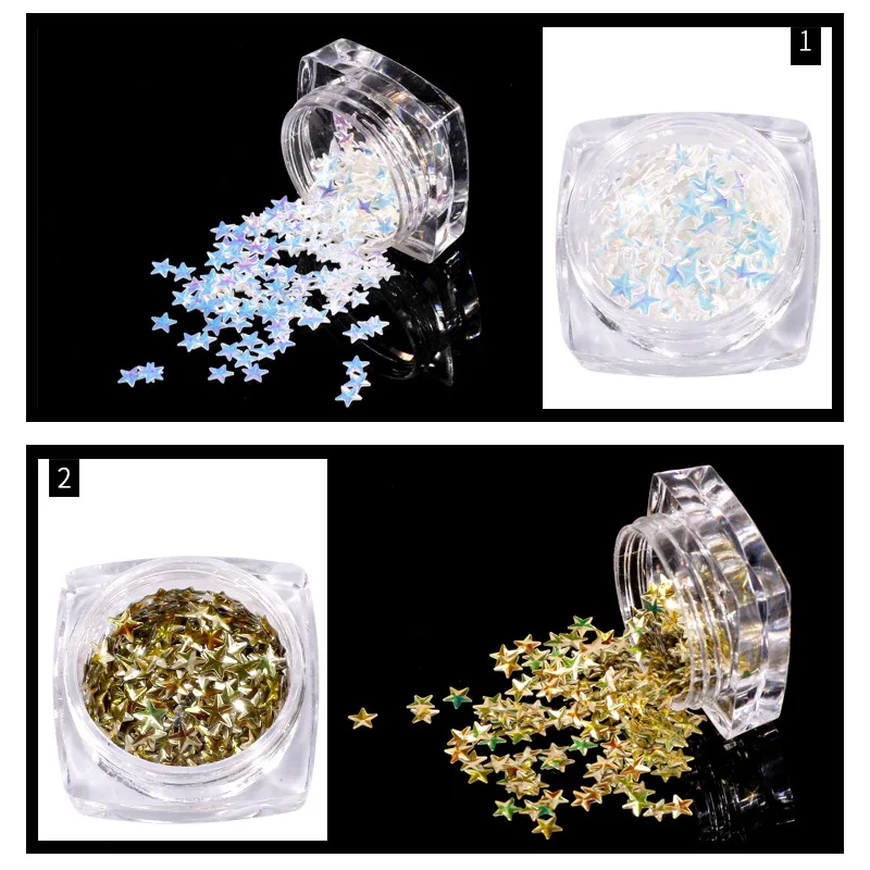 1 Box 3D Holo Nail Art Decals Sequins Pentagram Pattern Mixed Design Laser Colorful Gradient Manicure DIY Decoration Manicure X&
1 Box 3D Holo Nail Art Decals Sequins Pentagram Pattern Mixed Design Laser Colorful Gradient Manicure DIY Decoration Manicure X&