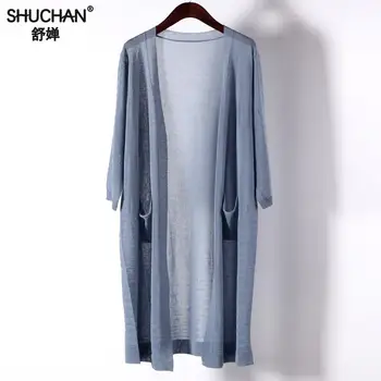 Shuchan Linen Long Cardigan Women Summer Computer Knitted V-neck Solid Open Stitch Thin Tops 2019 Summer Tops White Blue
Shuchan Linen Long Cardigan Women Summer Computer Knitted V-neck Solid Open Stitch Thin Tops 2019 Summer Tops White Blue