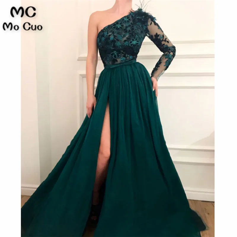 2019 Dark Green Evening Dresses with One Shoulder 3/4 Sleeves Appliques Tulle Formal Evening Gown Evening Party Dress for Women
2019 Dark Green Evening Dresses with One Shoulder 3/4 Sleeves Appliques Tulle Formal Evening Gown Evening Party Dress for Women