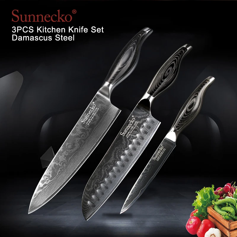 Фото SUNNECKO дамасский нож хозяйственный santoku японский VG10 Сталь лезвие - купить