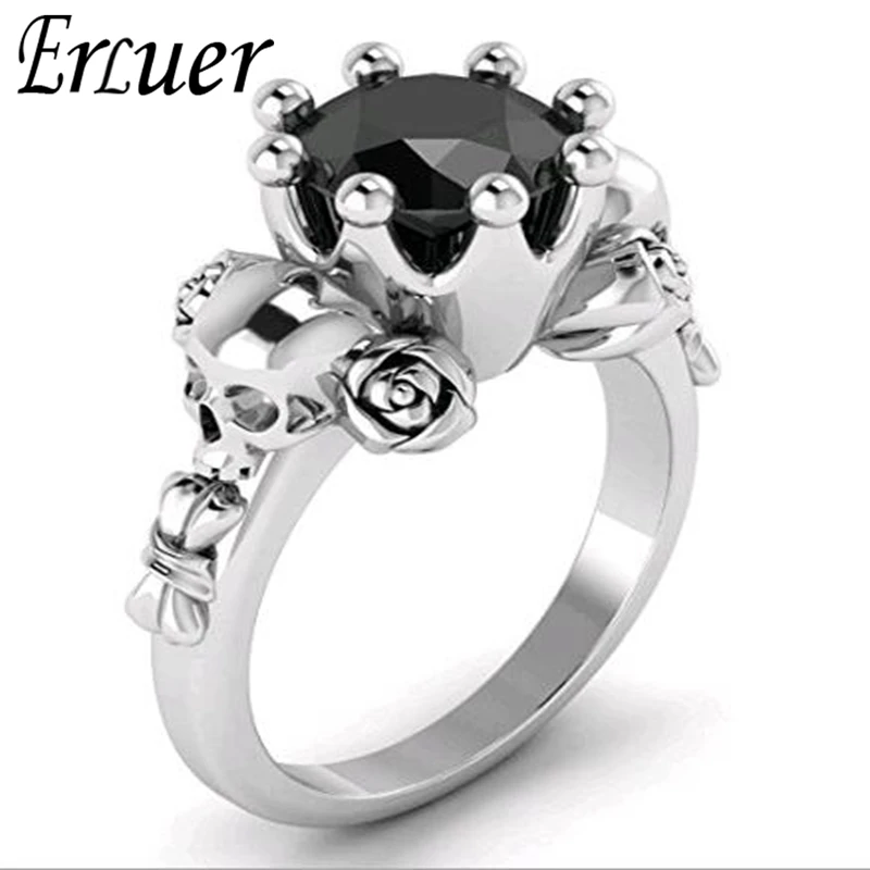 ERLUER Gothic Rose Skull Classic Style Rings Silver Plated Black Crystal Zircon For Women men Trendy Wedding Jewelry Gift Ring
ERLUER Gothic Rose Skull Classic Style Rings Silver Plated Black Crystal Zircon For Women men Trendy Wedding Jewelry Gift Ring