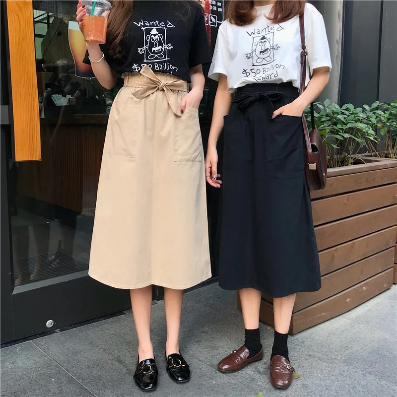 Summer Fashion Casual Women Solid Color Skirts High Waist A-Line Sashes Pocket Casual Midi Skirt For Women Preppy Style 2019
Summer Fashion Casual Women Solid Color Skirts High Waist A-Line Sashes Pocket Casual Midi Skirt For Women Preppy Style 2019