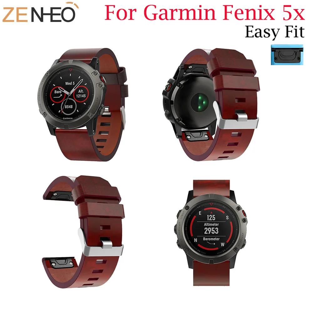 Фото Ремешок кожаный для Garmin Fenix 5X/5X Plus быстросъемный браслет наручных часов