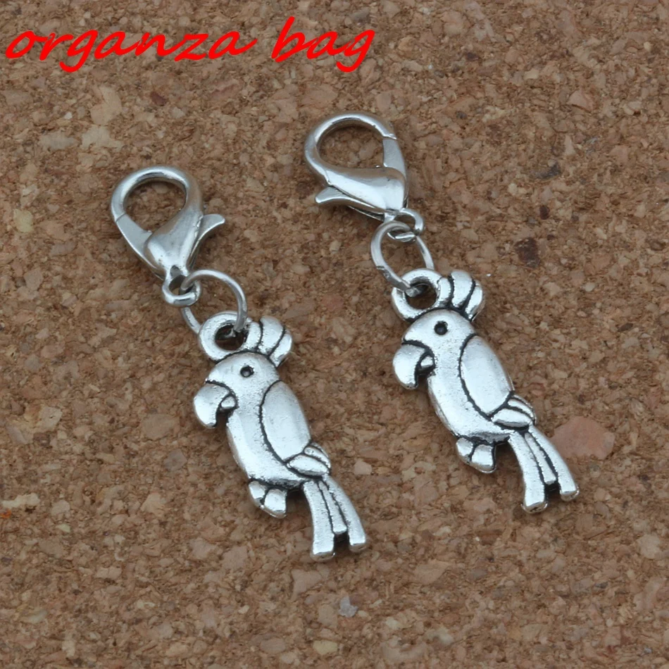 

20Pcs/lots Antique Silver Parrot Bird Charms Bead with Lobster clasp Fit Charm Bracelet DIY Jewelry 8x33.5mm A-251b
