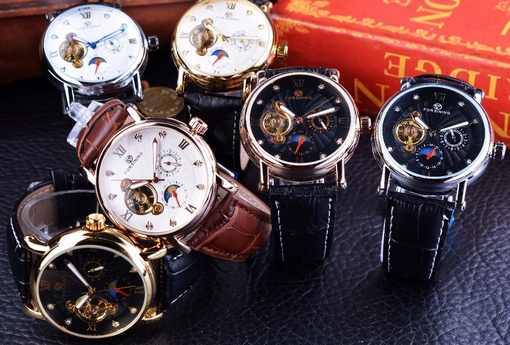 Forsining Rose Golden Tourbillion With Diamond Display