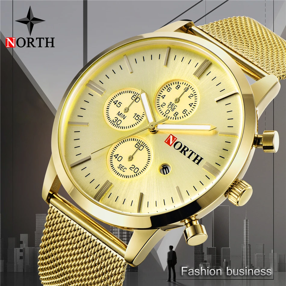 NORTH Watch Men Luxury Brand Men Fashion Business Quartz Watches Full Steel Gold Waterproof Clcok Male Casual Sport Quartz-watch
NORTH Watch Men Luxury Brand Men Fashion Business Quartz Watches Full Steel Gold Waterproof Clcok Male Casual Sport Quartz-watch