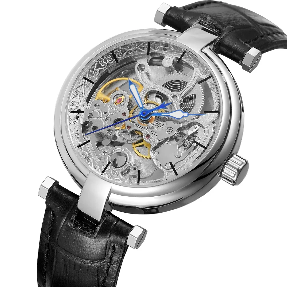 Retro Fashion Skeleton Clock Blue Hands Mens Mechanical Self Wind Watches Black Genuine Leather Luminous Hands Horloge Mannen
Retro Fashion Skeleton Clock Blue Hands Mens Mechanical Self Wind Watches Black Genuine Leather Luminous Hands Horloge Mannen