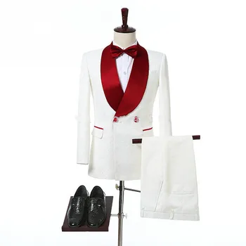2020 Costumes White Men's suits with Red Shawl Lapel Slim Fit Suit Men Business Wedding Groom Prom Party Double breasted Tuxedos
2020 Costumes White Men's suits with Red Shawl Lapel Slim Fit Suit Men Business Wedding Groom Prom Party Double breasted Tuxedos