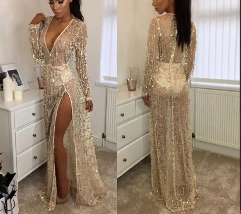 Deep V Sequin Dress 2019 New Summer Transparent long sleeve Tassel Sexy High Waist Party high split Long Dresses Vestidos
Deep V Sequin Dress 2019 New Summer Transparent long sleeve Tassel Sexy High Waist Party high split Long Dresses Vestidos