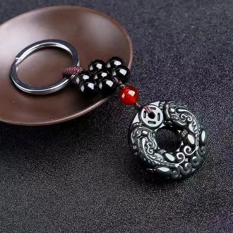 Natural Obsidian Round Key Chain Ring Chinese Style Glossy Safety Button Car Hanging Keychain With Flowers Beads brelok Jewelry
Natural Obsidian Round Key Chain Ring Chinese Style Glossy Safety Button Car Hanging Keychain With Flowers Beads brelok Jewelry