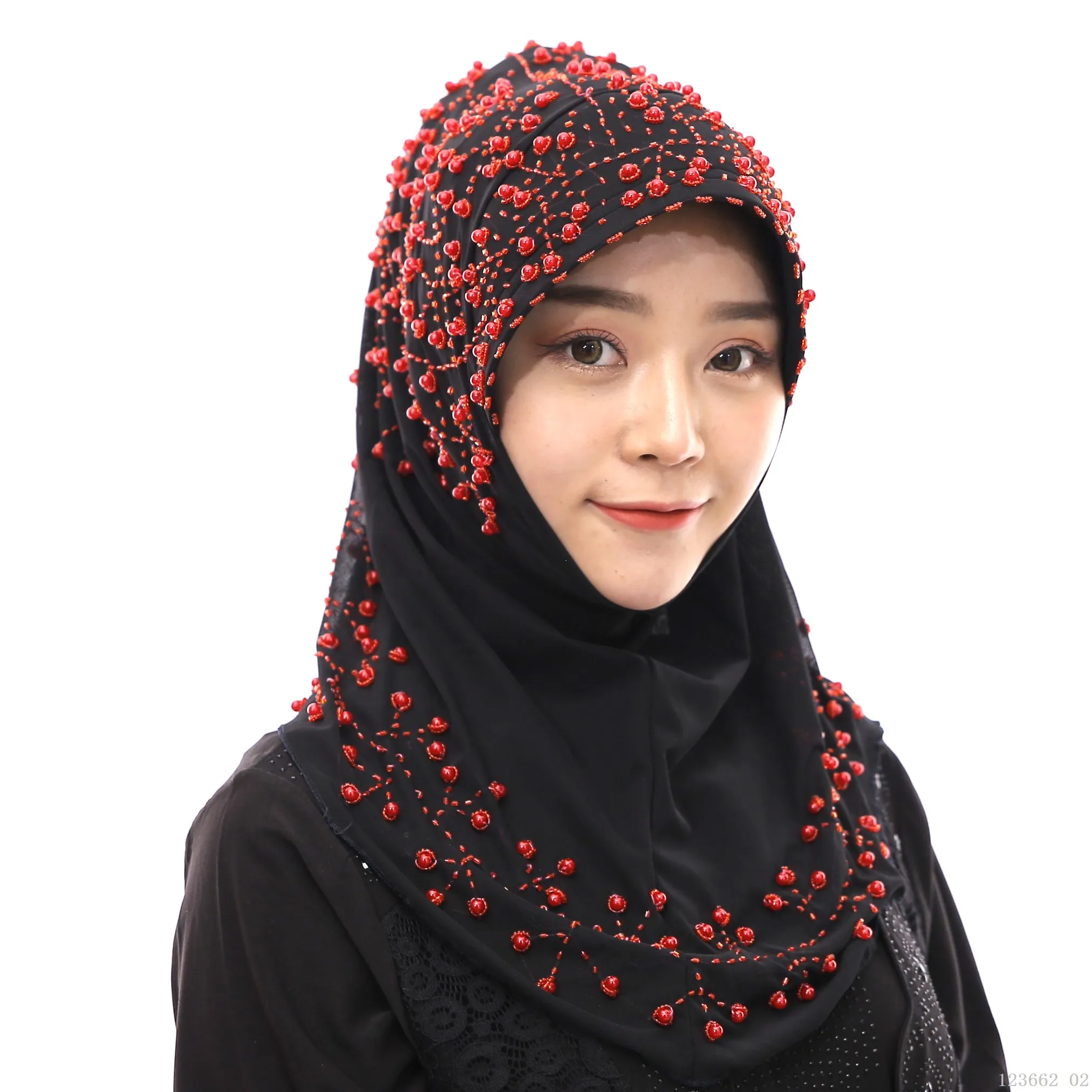 Women ladies Children New Pearl Floral Bead Scarf Hijab Muslim Islamic hat