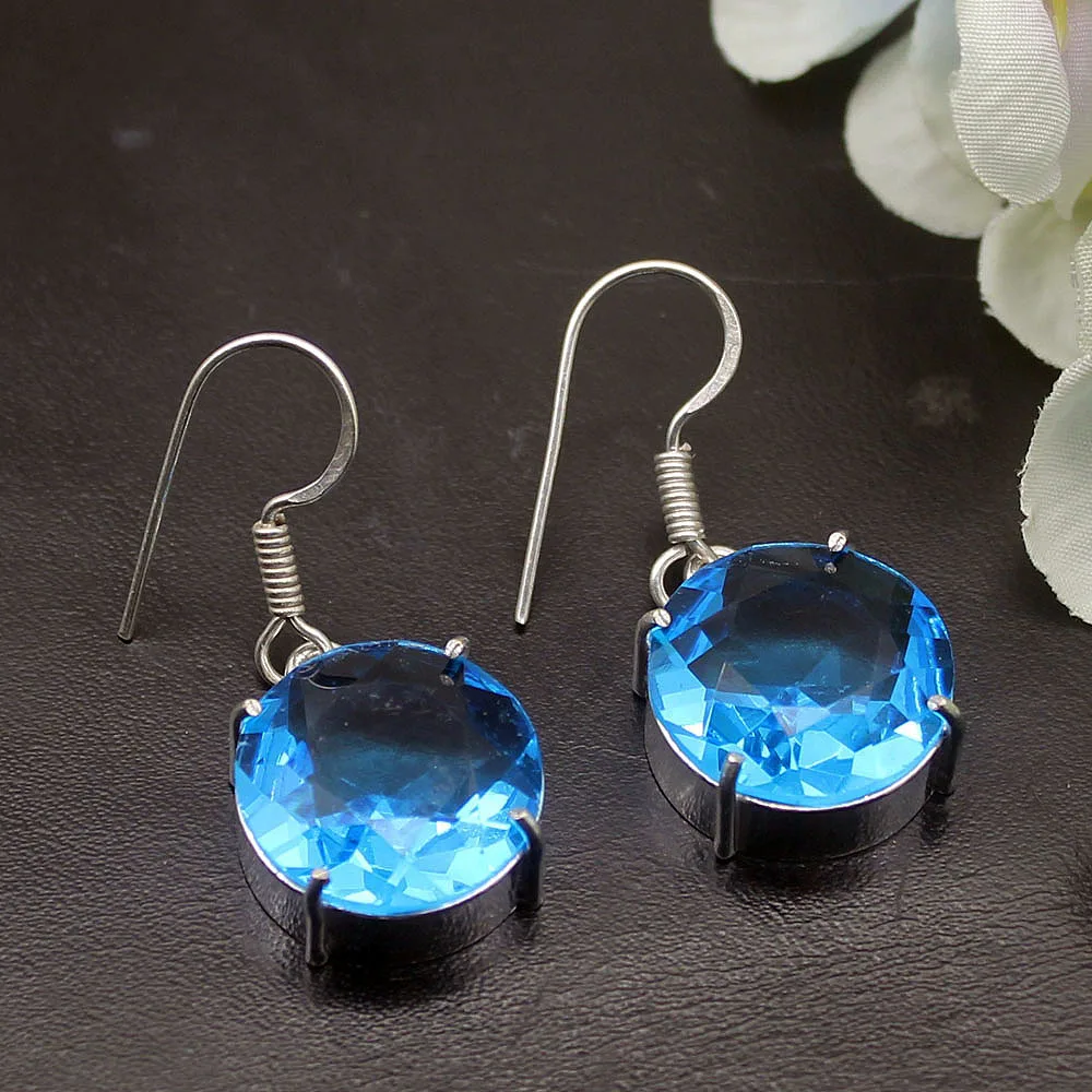 Изящный блестящий цвет голубого океана Topaz925 Стерлинговое Серебро Цвет женские