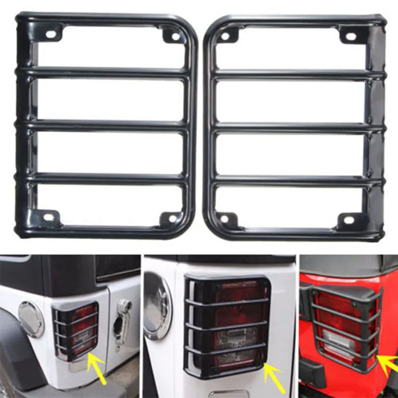Accessories Parts Black Steel Metal Tail Light Guard Protector Cover Set For Jeep Wrangler Rubicon Sahara JK 2007~2016 | Автомобили и