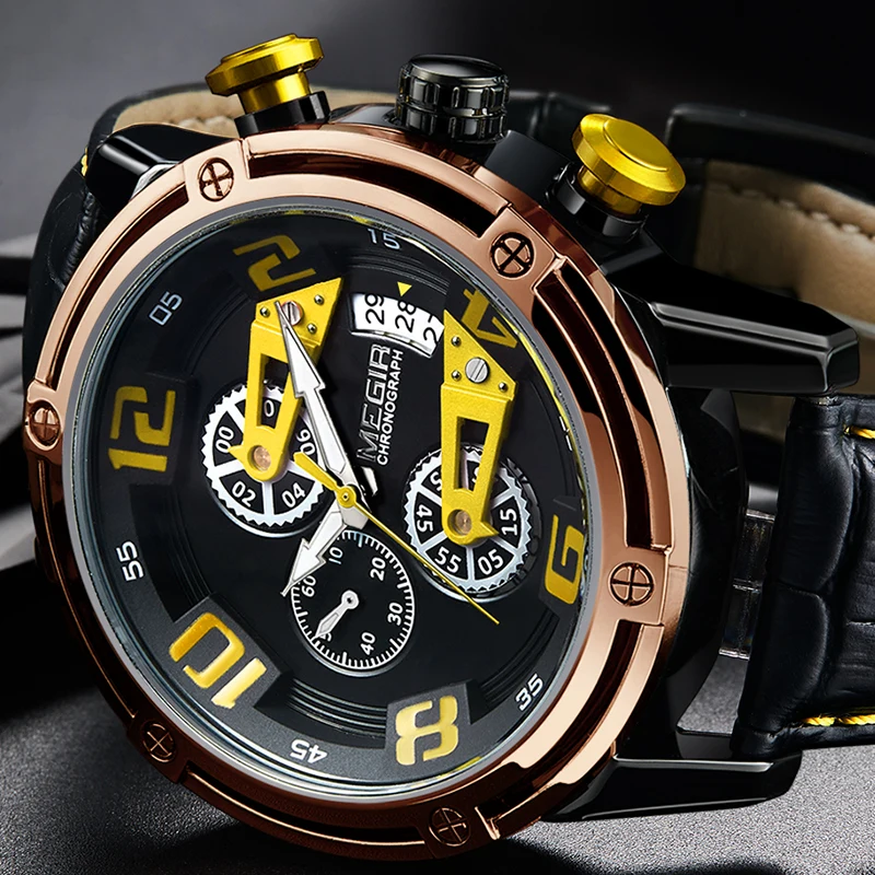 MEGIR Men's Genuine Leather Quartz Sports Watches Top Brand Luxury Military Stop Watch Waterproof Wrist Watch Relogio Masculino
MEGIR Men's Genuine Leather Quartz Sports Watches Top Brand Luxury Military Stop Watch Waterproof Wrist Watch Relogio Masculino