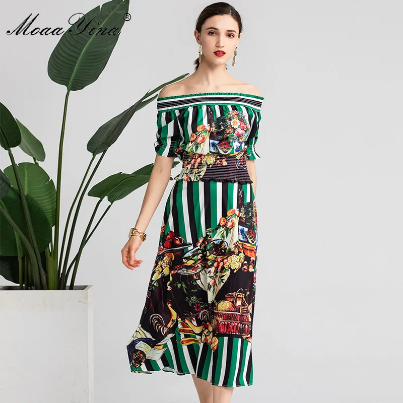 MoaaYina Fashion Designer Set Summer Women Puff sleeve Stripe Fruit Print Casual Holiday Elegant Short Tops+Skirt Two sets
MoaaYina Fashion Designer Set Summer Women Puff sleeve Stripe Fruit Print Casual Holiday Elegant Short Tops+Skirt Two sets