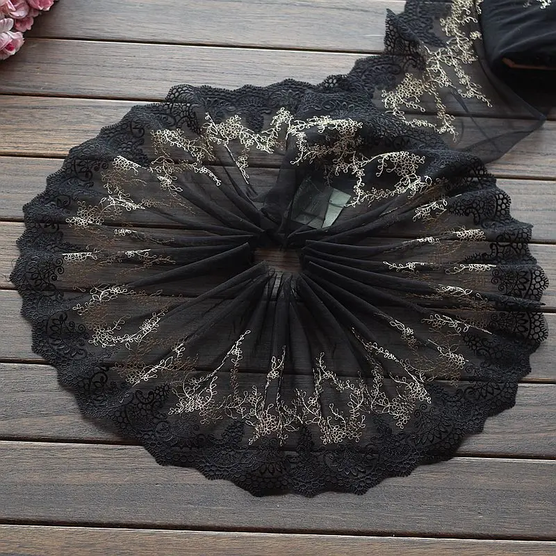 2 Yards Lace Trim dark Black + gold Embroidered flowers Tulle Lace 22cm Wide High Quality
2 Yards Lace Trim dark Black + gold Embroidered flowers Tulle Lace 22cm Wide High Quality