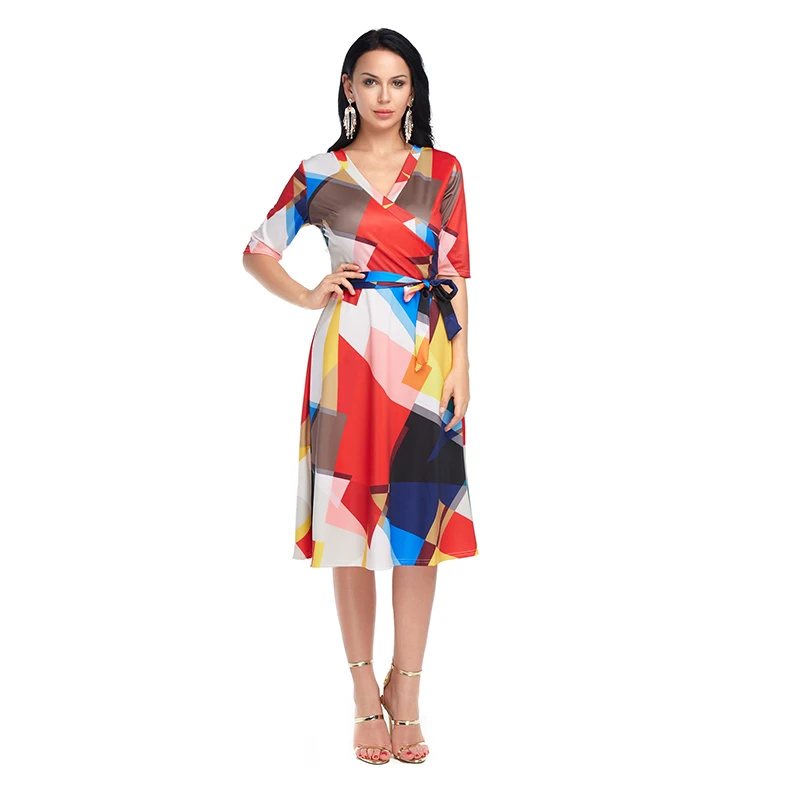 Women Midi Dresses Spring Summer Sexy V Neck Print Half Sleeve Dress Plus Size Lace up Knee-Length A-Line Dress with Belt
Women Midi Dresses Spring Summer Sexy V Neck Print Half Sleeve Dress Plus Size Lace up Knee-Length A-Line Dress with Belt