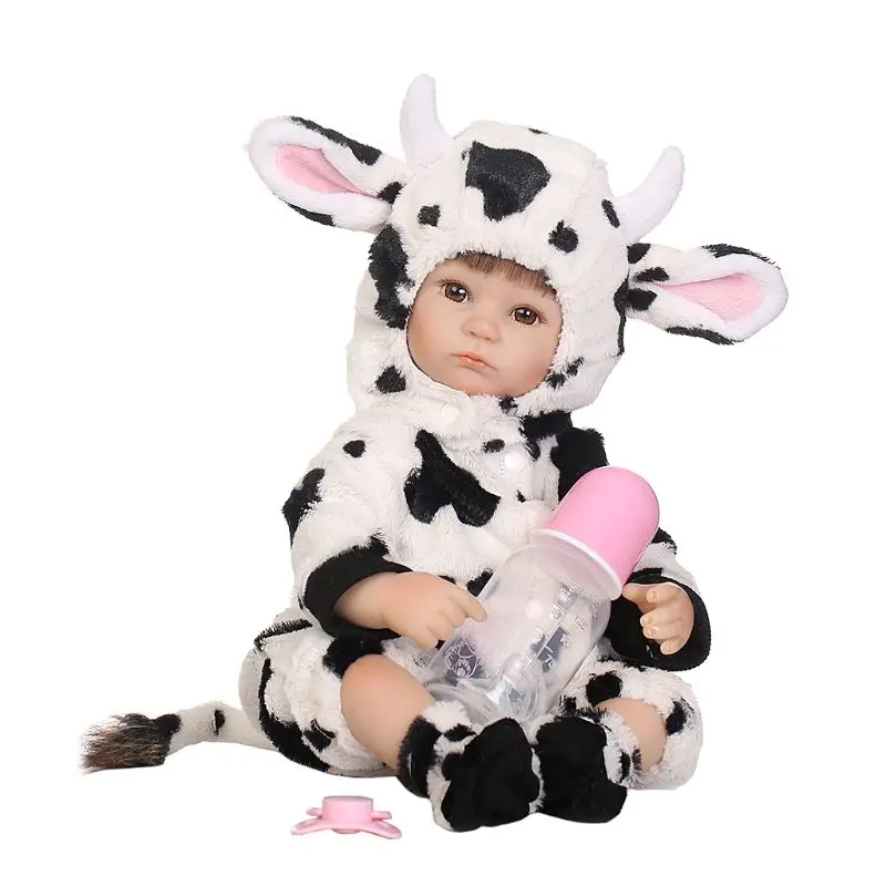 40cm Silicon Vinyl Dolls Cow Clothes Newborn Lifelike Baby Gifts Early Childhood