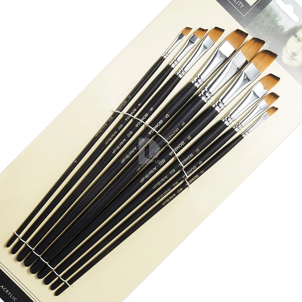 

9 Pieces Flat Art Paint Brush Value Set for Oils, Acrylic, Gouache & Watercolor Painting Long Handle Oblique Paint Brush