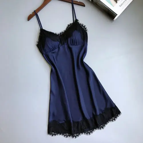 

Women Nightgown Sexy Lace Sleepwear V Neck Dress Strap Spaghetti Ladies Nightwear Sleep Wear Night Gown Lingerie Dress