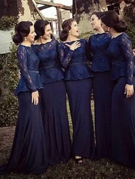 Navy Blue Modest Long Mermaid Bridesmaid Dresses Full Sleeves Lace Formal With Train Wedding Guests Party Dresses
Navy Blue Modest Long Mermaid Bridesmaid Dresses Full Sleeves Lace Formal With Train Wedding Guests Party Dresses