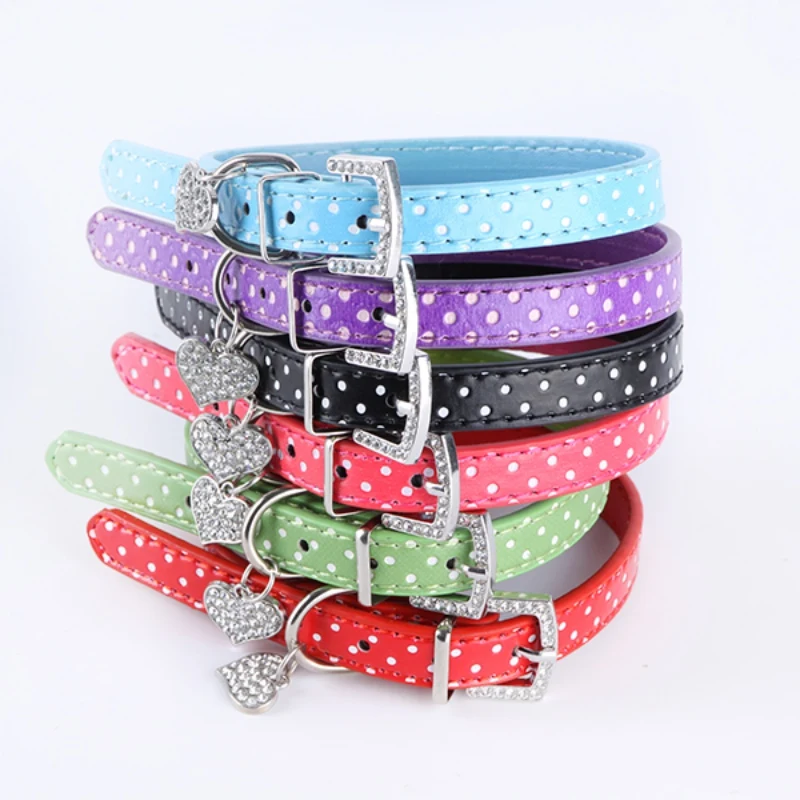 Dog Collar Heart Crystal Pendant Small Pet Cat Collar Polka Dot Pattern Green Blue Purple Black Red Pink
Dog Collar Heart Crystal Pendant Small Pet Cat Collar Polka Dot Pattern Green Blue Purple Black Red Pink