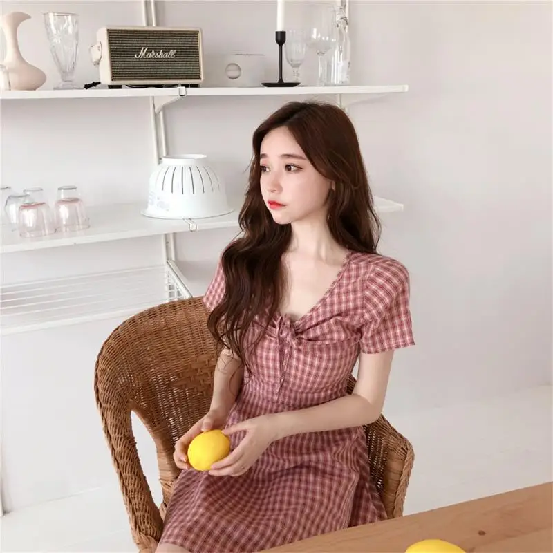 Women's Summer Sweet Dresses Chic Ins Kawaii V-neck High Waist Sweet Plaid Dress Female Lovely Harajuku Punk Shirt For Women
Women's Summer Sweet Dresses Chic Ins Kawaii V-neck High Waist Sweet Plaid Dress Female Lovely Harajuku Punk Shirt For Women