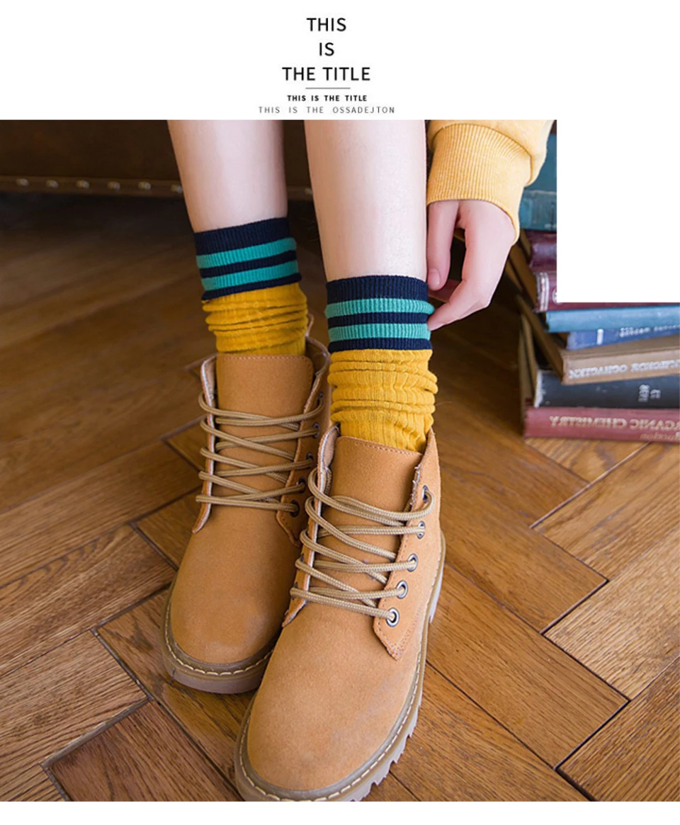 Harajuku Autumn And Winter Warm Fashion Two Bar Stripes Casual Cute Female New Pile In Tube Socks Cotton Japan and South Korea (2)