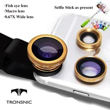 Tronsnic Universal Mobile Phone Lenses 3 in 1 Wide Macro Fish Eye Camera Lens For iPhone 5S 6 Samsun S5 S6 M9 Note6 Sliver Red