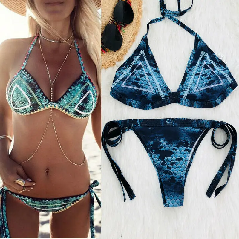 Sexy Women Fish Scale Bandage Bikini Set Summer Two-piece Women Swimsuit Summer Holiday Bottoms Thong Bathing Suit Swimsuits
Sexy Women Fish Scale Bandage Bikini Set Summer Two-piece Women Swimsuit Summer Holiday Bottoms Thong Bathing Suit Swimsuits