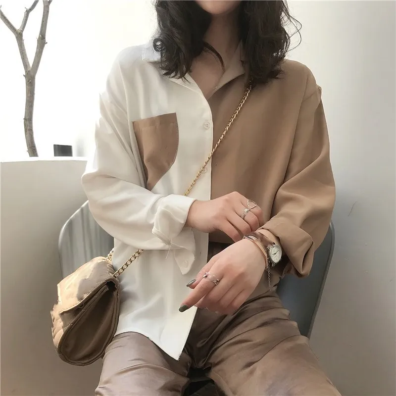 Women Patchwork Pockets Shirt Turn Down Collar Single Breasted Office Top 2019 Fall New Fashion Blouse
Women Patchwork Pockets Shirt Turn Down Collar Single Breasted Office Top 2019 Fall New Fashion Blouse