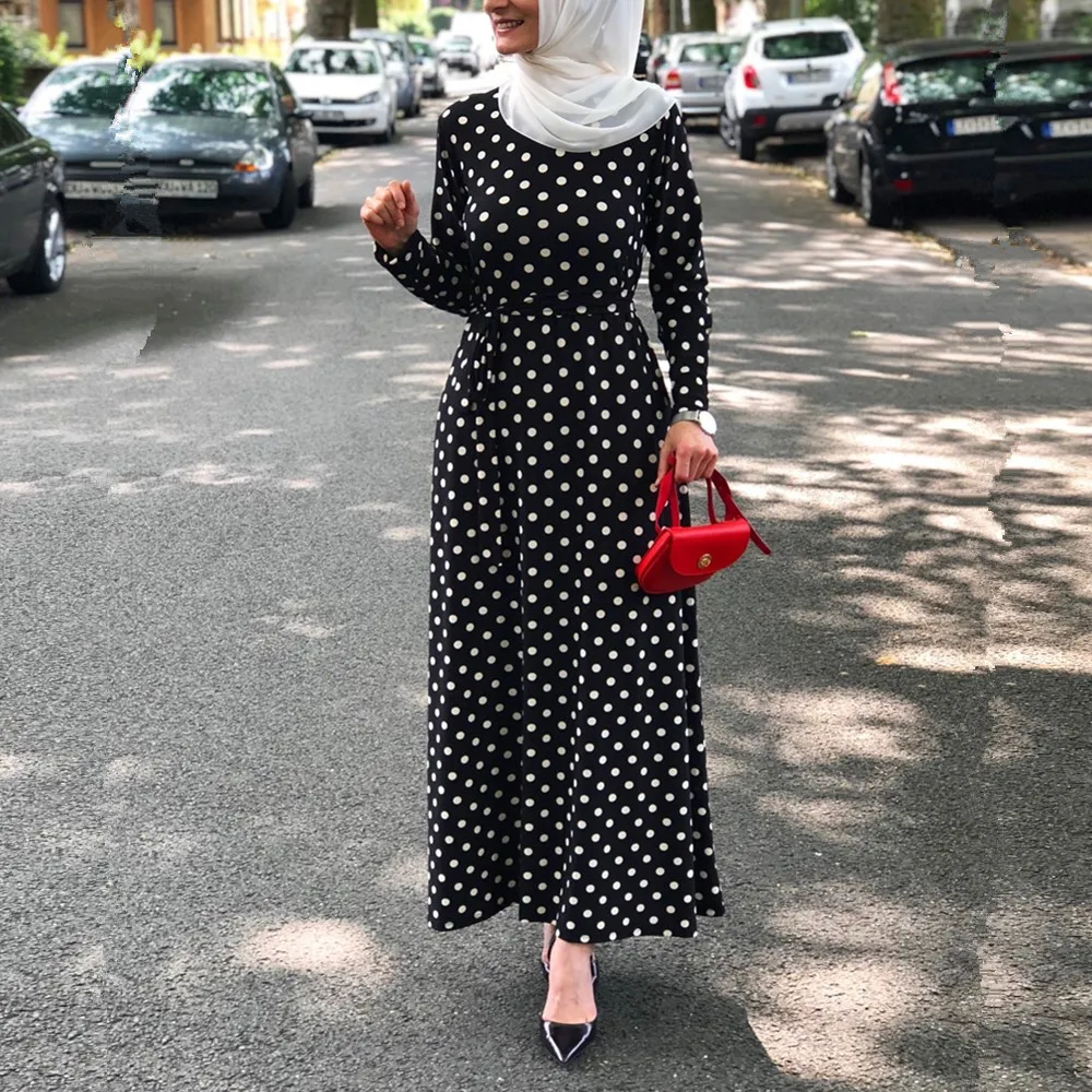 Vestido мусульманское платье в горошек Абая Хиджаб кимоно халат Дубай Ближний
