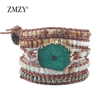 ZMZY Women Leather Bracelet Unique Mixed Natural Stones Charm 5 Strands Wrap Bracelets Handmade Boho Bracelet Drop Shipping
ZMZY Women Leather Bracelet Unique Mixed Natural Stones Charm 5 Strands Wrap Bracelets Handmade Boho Bracelet Drop Shipping