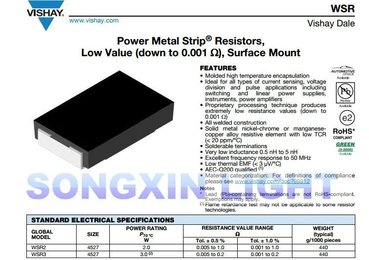 WSR2R0200FEA Pack of 25 SMD 2watts .02ohms 1% Current Sense Resistors WSR2R0200FEA Pack of 25 SMD 2watts .02ohms 1% Current Sense Resistors
