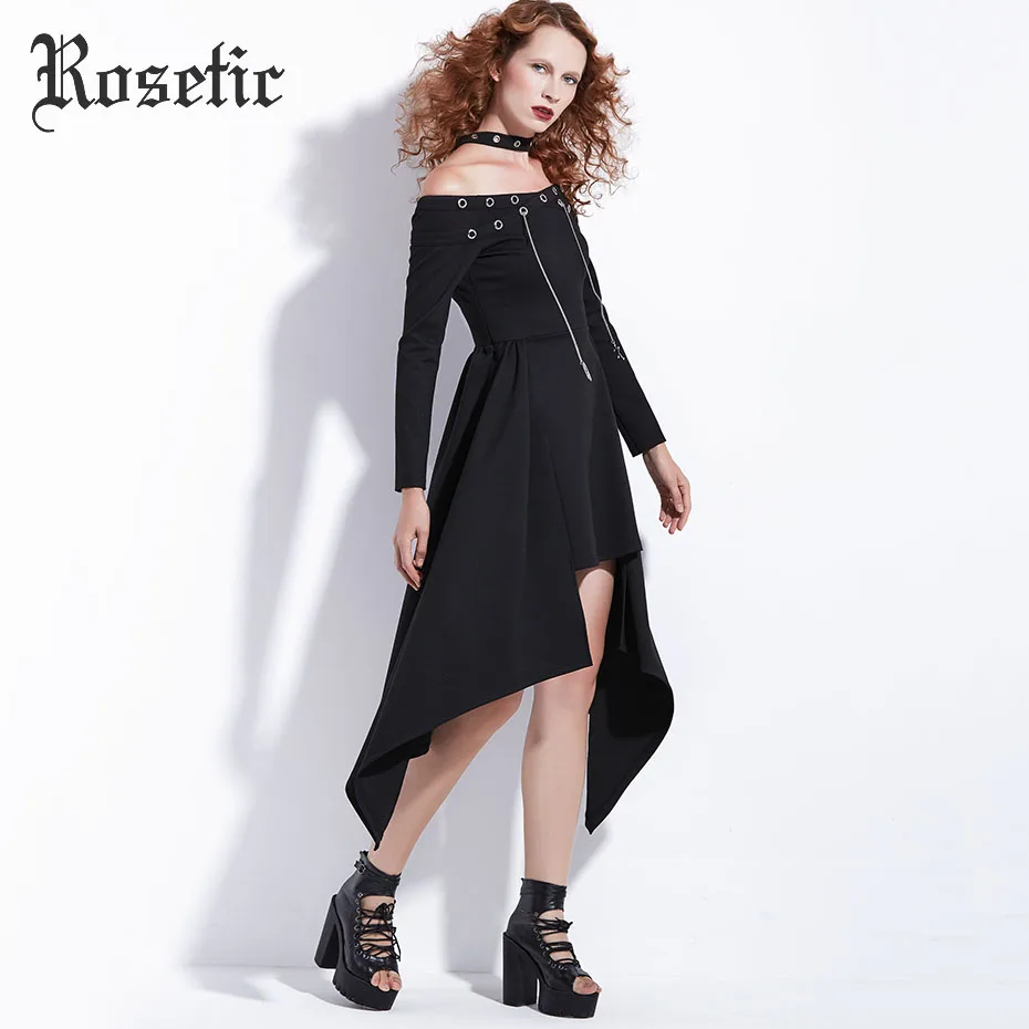 Женское асимметричное платье в стиле панк рок Rosetic черное стимпанк уличная мода
