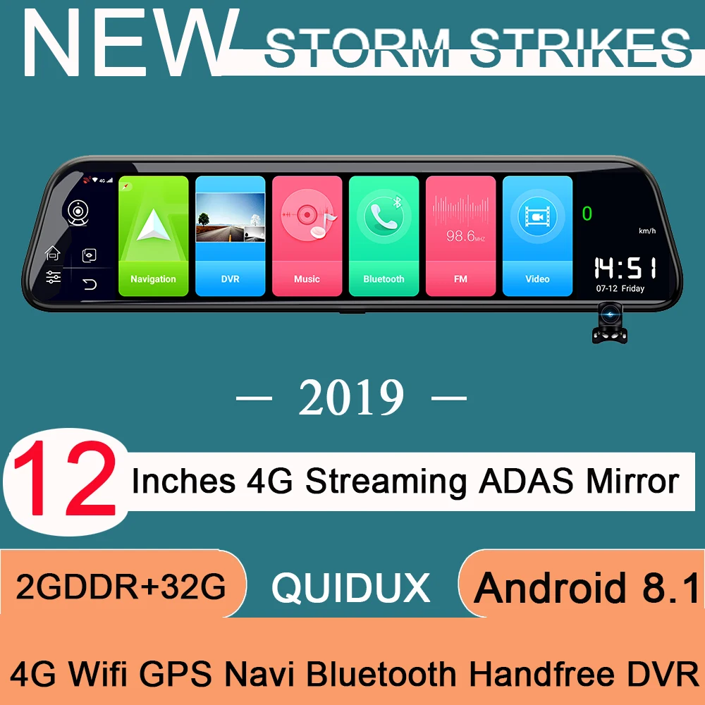 New 2G+32G 12 inches 4G Android 8.1 DVR Mirror GPS Navi Night vision Video Recorder ADAS Bluetooth WIFI Remote monitor Dashcam
New 2G+32G 12 inches 4G Android 8.1 DVR Mirror GPS Navi Night vision Video Recorder ADAS Bluetooth WIFI Remote monitor Dashcam