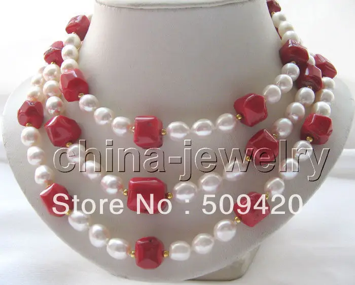 ~~ Free Shipping >>Beautiful 51" 10mm natural white baroque FW pearl & 16mm red coral necklace
~~ Free Shipping >>Beautiful 51" 10mm natural white baroque FW pearl & 16mm red coral necklace