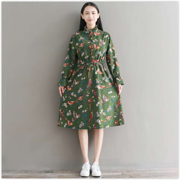 Autumn and winter corduroy dress with pockets 2018 new arrival long sleeve floral print casual dress
Autumn and winter corduroy dress with pockets 2018 new arrival long sleeve floral print casual dress