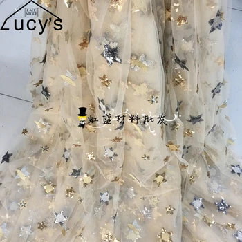 Black, Beige, Grey 3 colors Sequins tulle lace fabric stars design 2 yards/lot 
Black, Beige, Grey 3 colors Sequins tulle lace fabric stars design 2 yards/lot