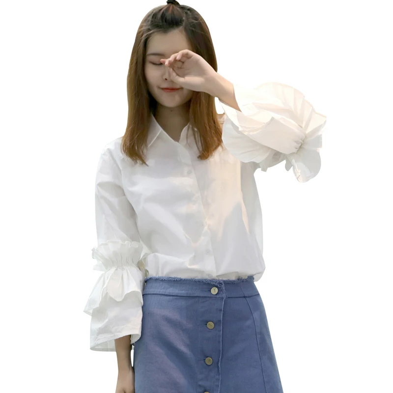 Flare Sleeve Blouses Womens Female Fashion Bell Sleeve Pleated Tier Ruffles Tops Ladies Turn Down Collar White Shirts
Flare Sleeve Blouses Womens Female Fashion Bell Sleeve Pleated Tier Ruffles Tops Ladies Turn Down Collar White Shirts