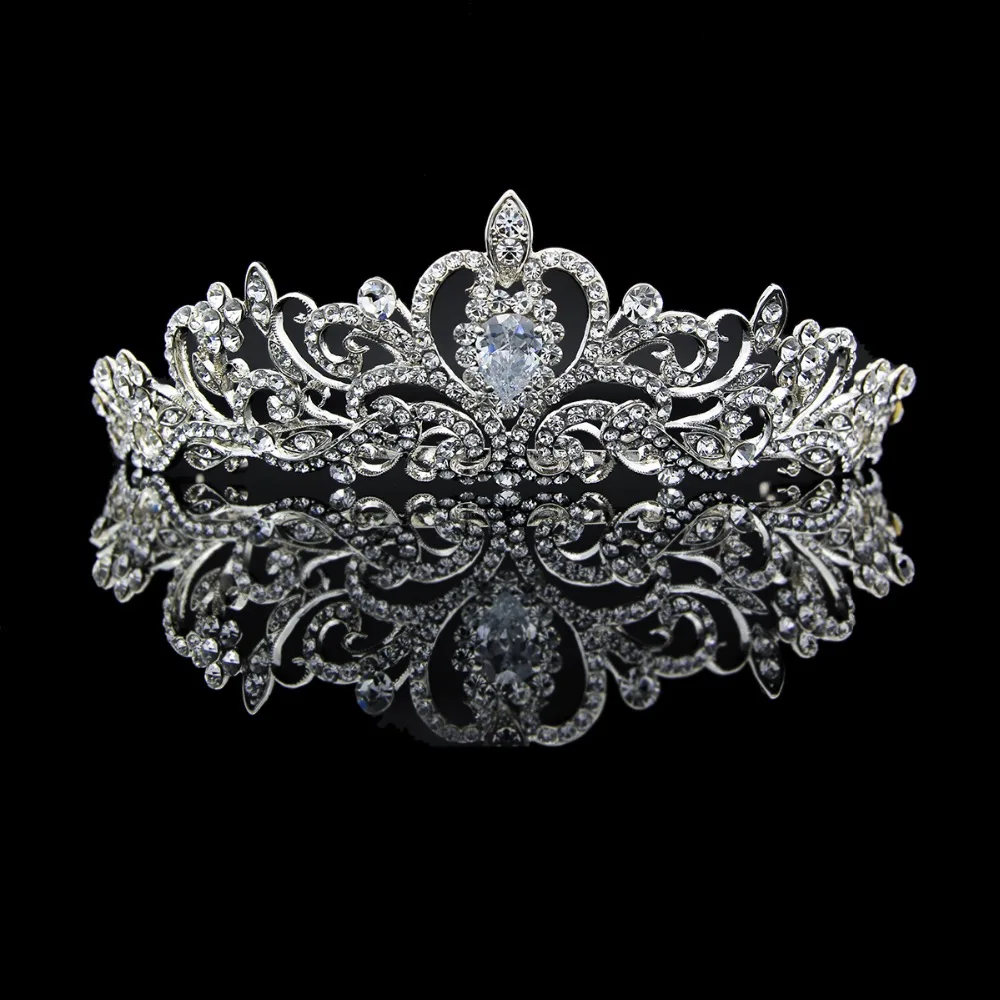 

Clear Real Austrian Crystals Rhinestone Tiara Crown Bridal Bride Hair Accessories Wedding Jewelry JHA7762-1
