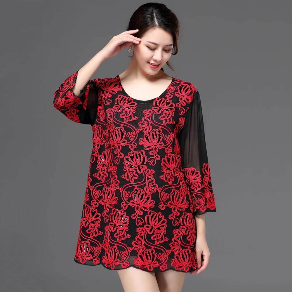 Elegant Women Summer Party Blouse Oversized Loose Long Mesh Shirt 3/4 Sleeve Flower Appliqued Deco Sequin Tunic Plus Size 4XL
Elegant Women Summer Party Blouse Oversized Loose Long Mesh Shirt 3/4 Sleeve Flower Appliqued Deco Sequin Tunic Plus Size 4XL