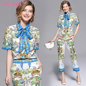 AMBMM Fashion Runway Suit Set Women's Short Sleeve Gorgeous Floral Print Blouse and Vintage Pants Two Pieces Set
AMBMM Fashion Runway Suit Set Women's Short Sleeve Gorgeous Floral Print Blouse and Vintage Pants Two Pieces Set