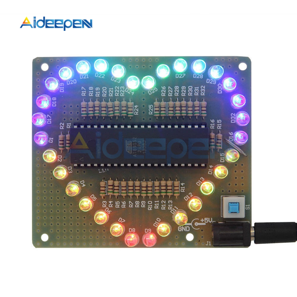 DIY Electronic Kit Heart Shape Colorful LED Module Love Water Light STC89C52 Parts & Components
DIY Electronic Kit Heart Shape Colorful LED Module Love Water Light STC89C52 Parts & Components