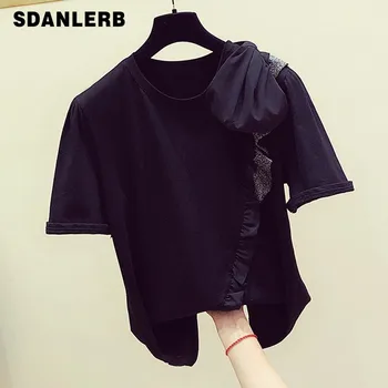 Summer New Korean Temperament Ruffles Bow Tie Round Collar Short-sleeved Black T-shirt Women's Casual Shirt Nancyim Tee Tops
Summer New Korean Temperament Ruffles Bow Tie Round Collar Short-sleeved Black T-shirt Women's Casual Shirt Nancyim Tee Tops