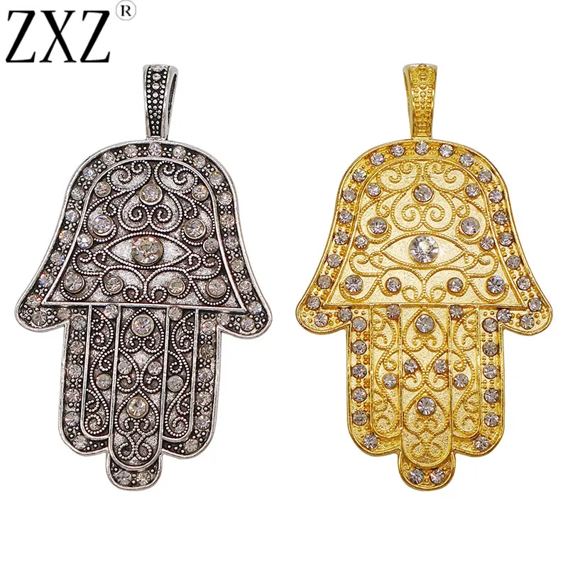 ZXZ 2pcs Large Silver/Gold Tone Crystal Rhinestone Hamsa Hand Charms Pendants for Jewelry Making Findings 70x40mm
ZXZ 2pcs Large Silver/Gold Tone Crystal Rhinestone Hamsa Hand Charms Pendants for Jewelry Making Findings 70x40mm
