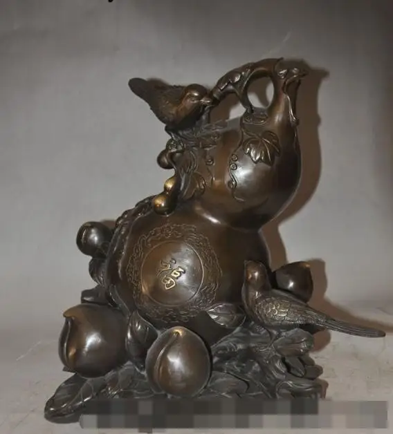 S05775 13"Chinese Feng Shui Bronze bird Peach fu statue Gourd Calabash Cucurbit Hoists
S05775 13"Chinese Feng Shui Bronze bird Peach fu statue Gourd Calabash Cucurbit Hoists